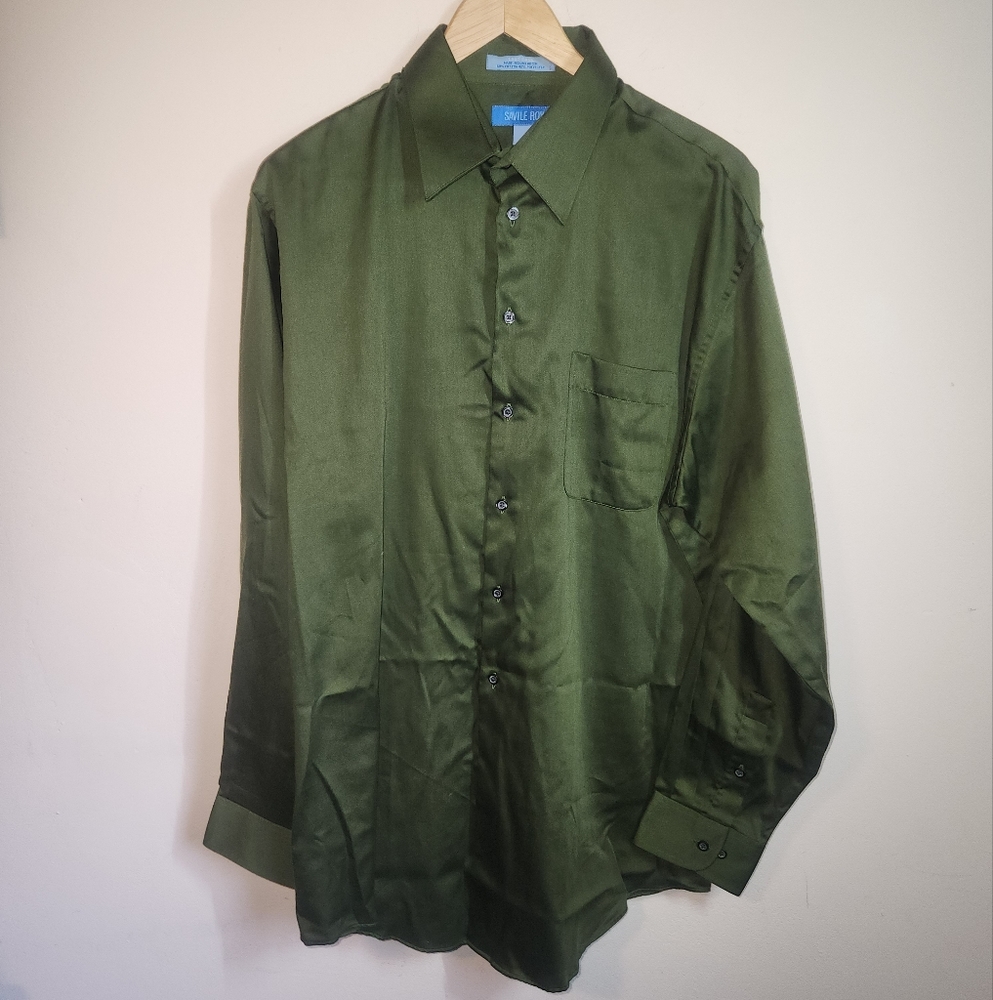 Savile Row Olive Green Long Sleeved Button Up Dress Shirt, Men's Size Large